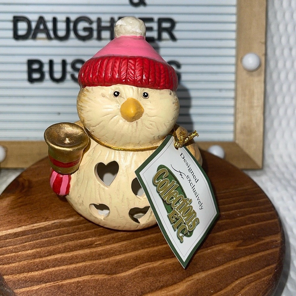 Snowman Bird Christmas Tea Light Candle Holder Holiday Decoration Display Yellow